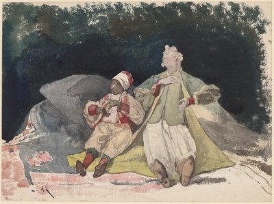 Minderlerde Oturan İki Bebek veya Kukla by Henri Joseph Harpignies