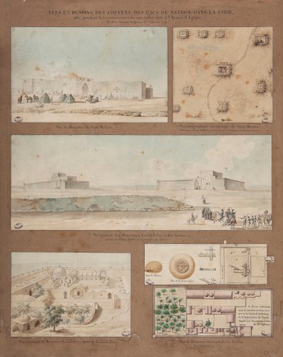 General Andreossy liderliğindeki Mısır Ordusunun keşif görevi sırasında Libya'daki Natron Gölü'nün altı görünümü ve çizimi, 1799 (kağıt üzerinde kalem, mürekkep ve tuvalet) by Pierre Joseph Redouté