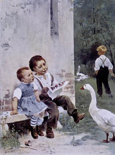 Eğitim: okuyan çocuklar ve onları izleyen kazlar - hasta. Geoffroy tarafından, “” Figaro Illustré”””, Mayıs 1901 by Henri Jules Jean Geoffroy