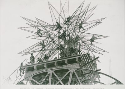 1900 Evrensel Sergisi: Yıldızın Elektrik Sarayının Tepesine Yerleştirilmesi (gravür) by Henri Lanos
