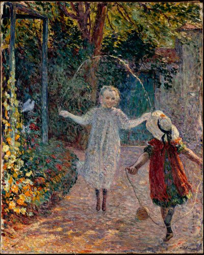 Çocuklar bahçede ip atlıyor. by Henri Lebasque