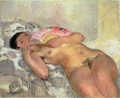 bir fan ile çıplak kadın by Henri Lebasque