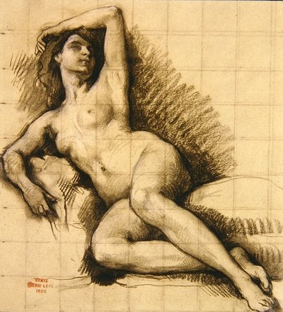 çalışma - uzanmış kadın çıplak by Henri Leopold Levy