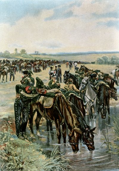 Albay Castex, Hücumdan Önce Atları Besliyor by Henri Louis Dupray