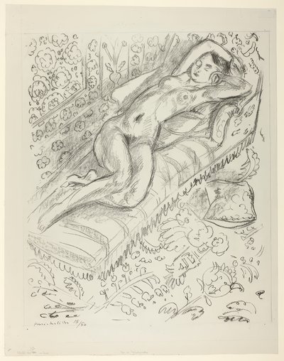 Mashrabiya Arka Planlı Şezlongda Dinlenen Çıplak by Henri Matisse