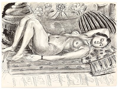 Sütyen Üzerinde Uzanmış Çıplak, c.1926-1927 (kağıt üzerine kalem ve çini mürekkebi) by Henri Matisse