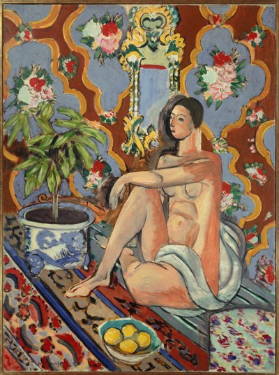 süslü bir arka plan içinde dekoratif figür 1925 (tuval üzerine yağlıboya) by Henri Matisse
