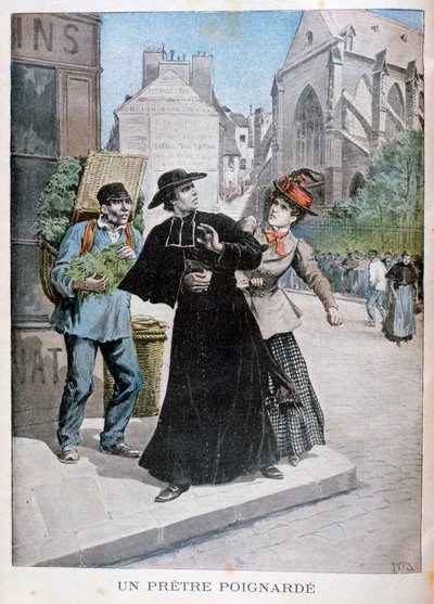 Bir Katolik rahibi sokakta bir kadın tarafından bıçaklandı, Fransa, 1897 by Henri Meyer