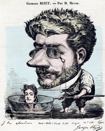 Georges Bizet (1838-1875), Fransız besteci - Karikatür, Bizet imzalı, Henri Meyer dit Reyem (1844-1899) “” Diogene” için by Henri Meyer