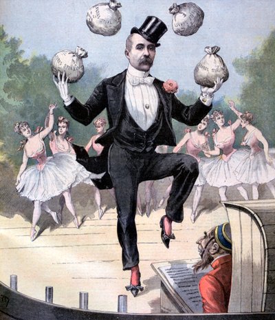 Georges Clemenceau, İngiliz parası çantalarıyla hokkabazlık yapıyor, 1893 by Henri Meyer