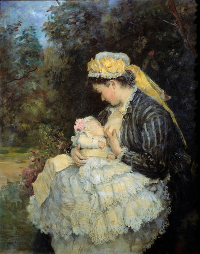 Hemşire bir bebeği emziriyor Tablosu Henri Michel Levy (1844-1914). by Henri Michel Levy