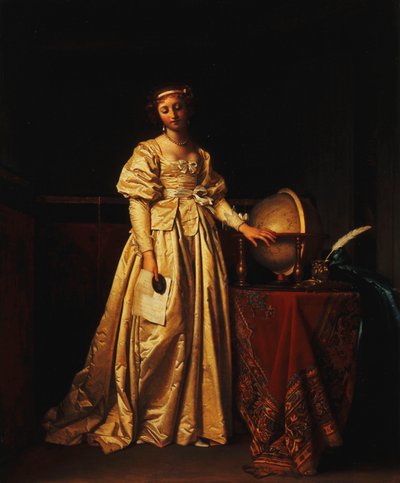İç Giyimde, Sarı Saten Elbiseli, Yanında Masada Küre Olan, Kocasının Yokluğunun Yasını Tutan Bir Hanım, by Henri Nicolas van Gorp