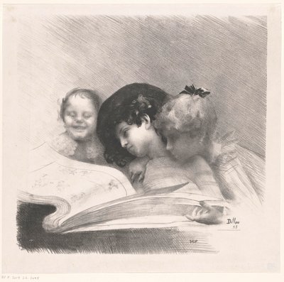 Üç kız bir resim albümüne bakıyor by Henri Patrice Dillon