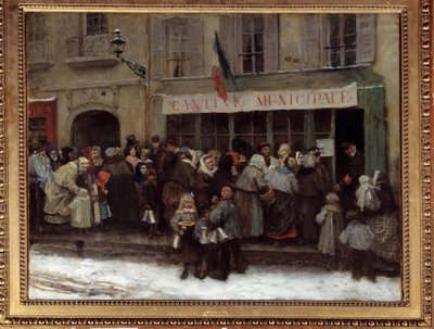 1870 Paris kuşatması sırasında belediye kantini Prusyalılar tarafından şehrin kuşatılması sırasında Parisliler bir belediye kantininin önünde koşuşturur. Henri Pille