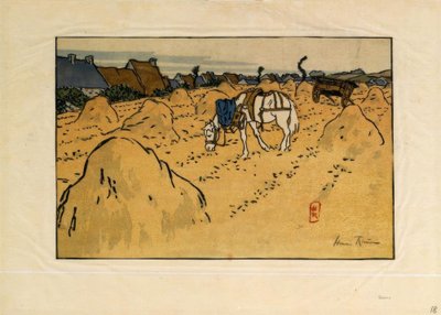 Bir at ve La Chapelle köyü (Saint-Briac) by Henri Rivière