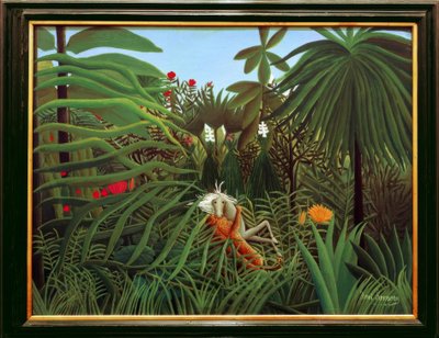 Jaguarın saldırısına uğrayan at by Henri Rousseau