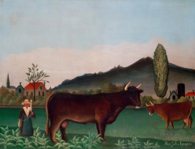 İnekler ile manzara by Henri Rousseau