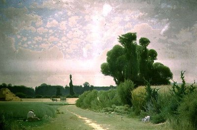 Yol kenarında dinlenen bir adamla manzara by Henri Tavel