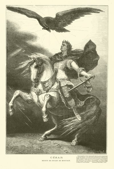 Julius Caesar, üstünde imparatorluk kartalıyla at sırtında (gravür) by Henri de (after) Montaut