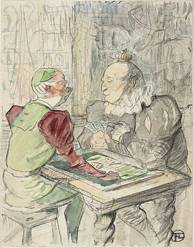 The King's Card Game, kopya, 1895'ten sonra (kağıt üzerine suluboya ve pastel boya) by Henri de (after) Toulouse Lautrec