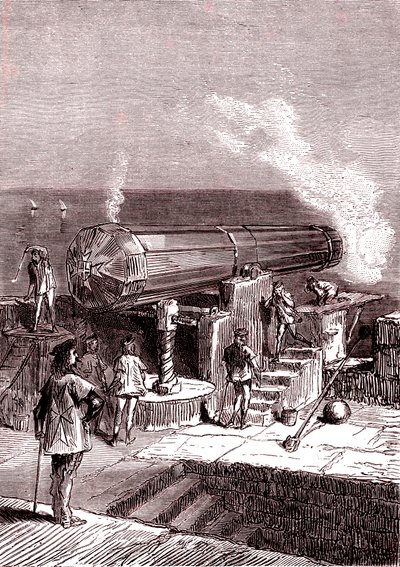 Malta adasındaki dev top, Jules Verne'in "Dünyadan Ay'a" eseri by Henri de Montaut
