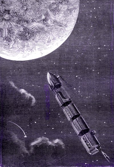 Jules Verne'in "Dünyadan Ay'a" adlı dev bir topla Ay'a ateşlenen mermiler (veya mermiler) dizisi by Henri de Montaut