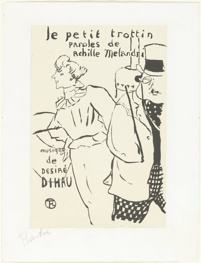 Koşan bir kız olarak kadın ve şapkalı bir adam Le petit troittin by Henri de Toulouse Lautrec (signed by artist)