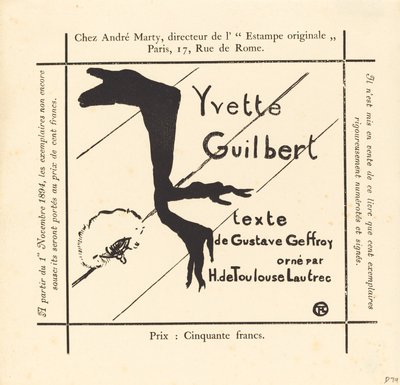 Yvette Guilbert Albümünün Reklamı by Henri de Toulouse Lautrec