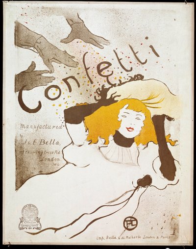 Konfeti: eller sarı saçlı bir kadına konfeti bilekleri atar. Henri de Toulouse-Lautrec'in (1864-1901) posteri. karartmak 0,54 x 0,39. 1893. Albi, Musee Toulouse Lautrec by Henri de Toulouse Lautrec