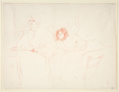 Elles serisinden Femme au plato, petit d?jeuner, Madame Baron et Mademoiselle Popo (Tepsili Kadın, Kahvaltı, Madame Baron ve Matmazel Popo), by Henri de Toulouse-Lautrec