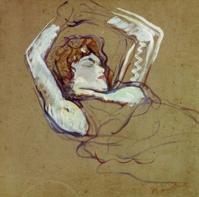 Kollarını kaldırmış sırt üstü yatan kadın by Henri de Toulouse Lautrec