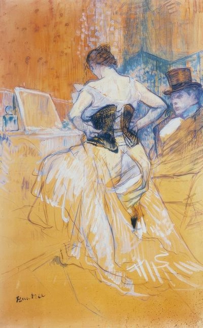 Kadın korse giyiyor, fetihten geçiyor by Henri de Toulouse Lautrec