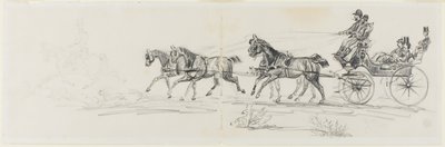 Tek Binicinin Önünde At Arabası (rekto); At Binen Adam Bir Battaniye ve Kafalar, Atlar ve Zafer Takı Eskizleri ile (ters) by Henri de Toulouse Lautrec
