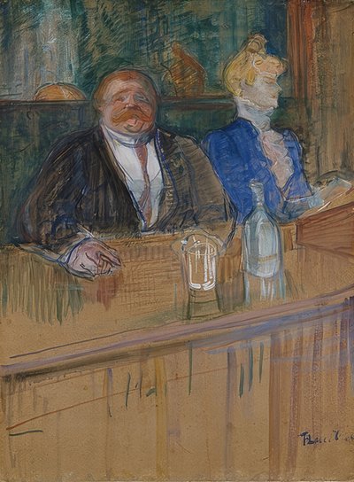 Kafede. Patron ve ağartılmış kasiyer. (Au café: le patron et la caissière chlorotique). 1898 by Henri de Toulouse Lautrec