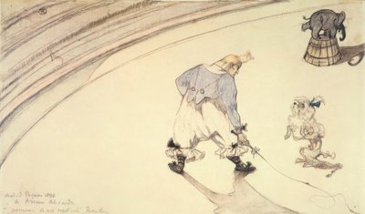Sirkte: kaniş köpeği ve fil ile palyaço Footit by Henri de Toulouse Lautrec