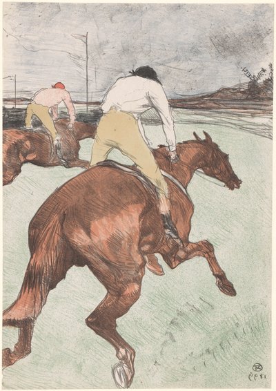 'Le Jokey' At sırtında iki jokey Le jokey (orijinal adı) At yarışı (dizi adı) Kurslar (dizi adı) by Henri de Toulouse Lautrec