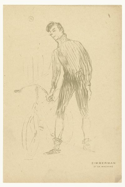 Bisikletçi Albert Zimmerman ve bisikletinin portresi Zimmerman ve sa makinesi (nesne üzerindeki başlık) by Henri de Toulouse Lautrec