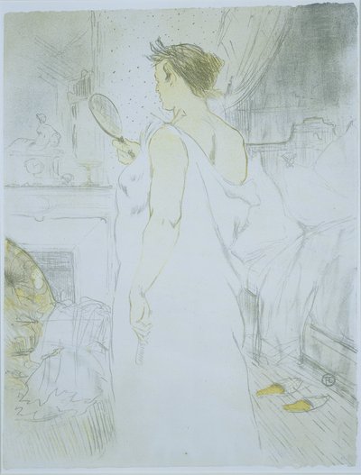 Ayakta duran kadın bir el aynasına bakıyor Femme bir glace (orijinal başlık) La glace a main (orijinal başlık) O (dizi adı) Ellen (dizi adı) by Henri de Toulouse Lautrec