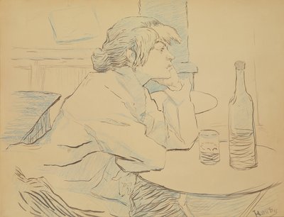 Kadın İçen veya Akşamdan Kalma, 1889 (mürekkep ve renkli kalem) by Henri de Toulouse Lautrec