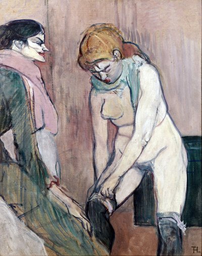 Çoraplarını çeken kadın veya evin kadını (karton üzerine resim by Henri de Toulouse Lautrec