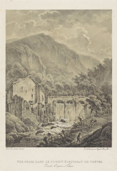 Trier yakınlarında su değirmeni olan dağ manzarası Vue ödül dans le ci dev. Éctorat de treves (nesne üzerindeki başlık) by Henri van Assche