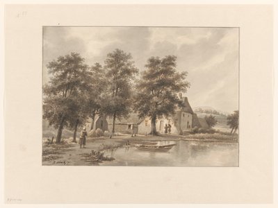 Su kenarındaki bir çiftliğin görünümü by Henricus Franciscus Wiertz (signed by artist)