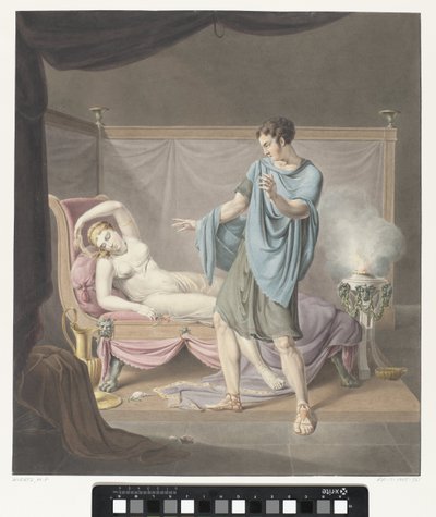 Bir şezlongda kadınla ayakta duran bir adamla klasik performans by Henricus Franciscus Wiertz