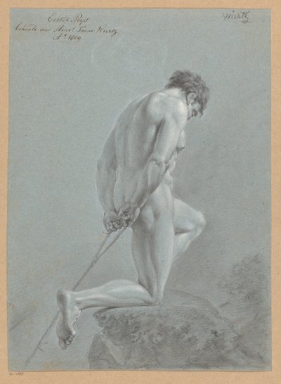 Diz çökmüş çıplak erkek, yandan görünüm (1. ödül 1809) by Henricus Franciscus Wiertz