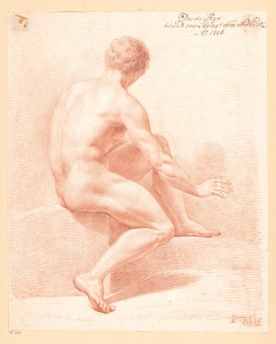 Oturan Erkek Çıplak, Arkadan Görünüş (3. Ödül 1806) by Henricus Franciscus Wiertz