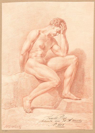 Oturan Erkek Çıplak, Yan Görünüm (2. Ödül 1807) by Henricus Franciscus Wiertz