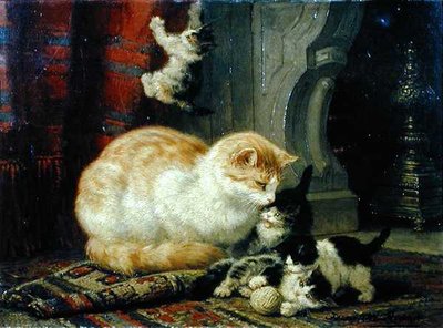 Yavru Kedi Oynarken (panelde yağlı) by Henriette Gertruide Knip