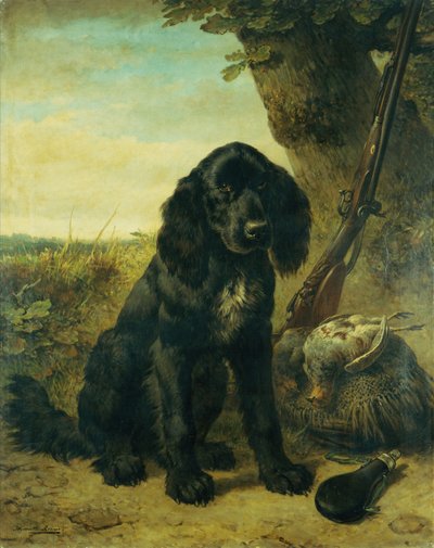 Bir ağaç tarafından düz kaplamalı bir Retriever (tuval üzerine yağlı boya) by Henriëtte Ronner Knip