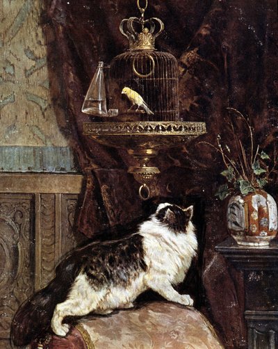 Kafesteki bir kuşu gözetleyen kedi - Henriette Ronner by Henriëtte Ronner Knip