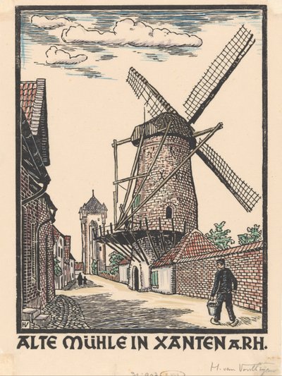 Xanten'de yel değirmeni by Henriëtte van Hove (signed by artist)